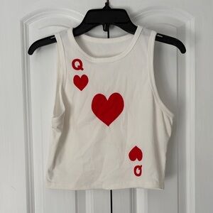 Queen of Hearts White Ribbed Tank Top